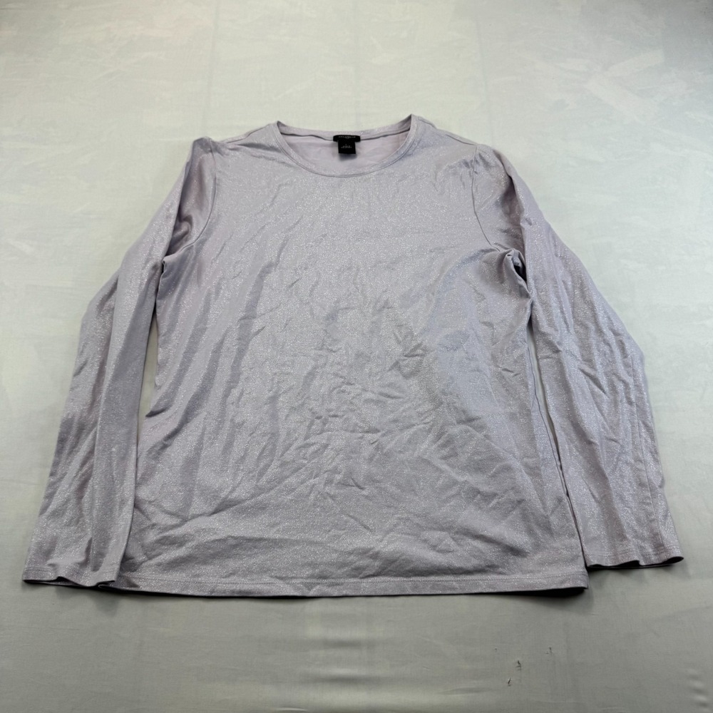 Ann Taylor Shirt Top Womens L Gray Shimmer Metallic Glitter Long Sleeve Pullover